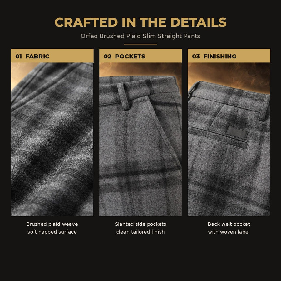 Orfeo Brushed Plaid Slim Straight Pants for Men