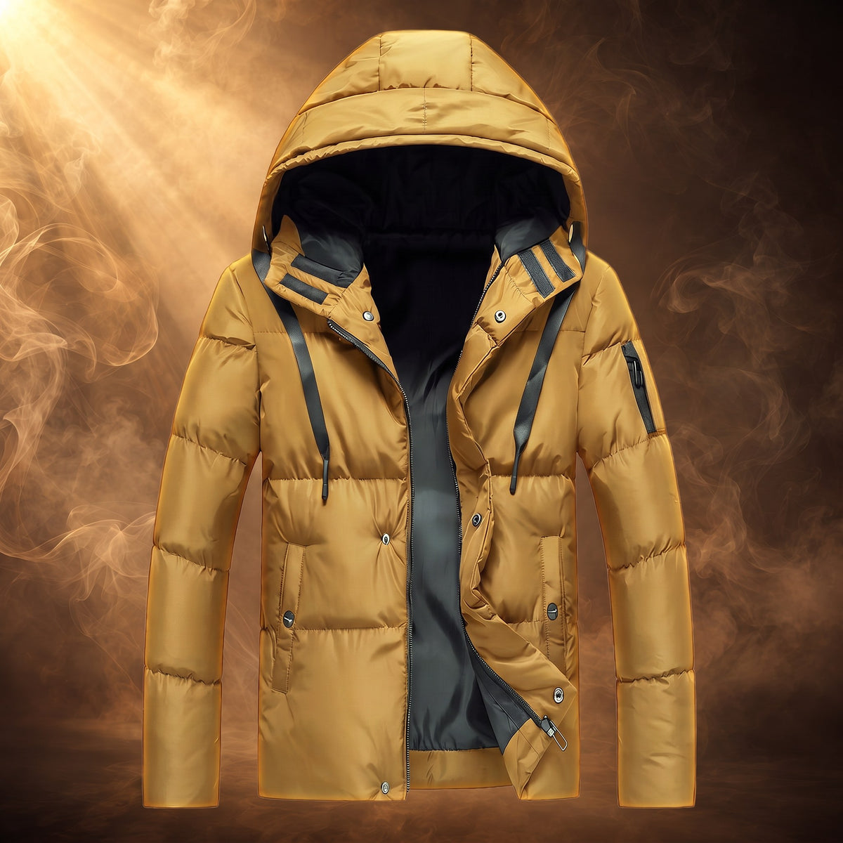 Nestor hooded puffer jacket, Mustard, front