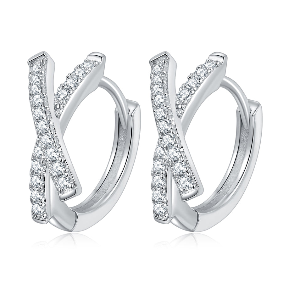 Marisol Sterling Silver Moissanite Cross Huggie Hoop Earrings for Women