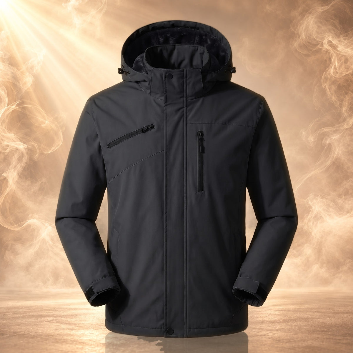 Sebastiano hooded windbreaker jacket, Black Fleece Lined, front