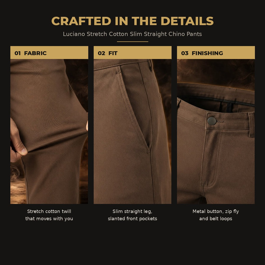 Luciano Stretch Cotton Slim Straight Chino Pants for Men
