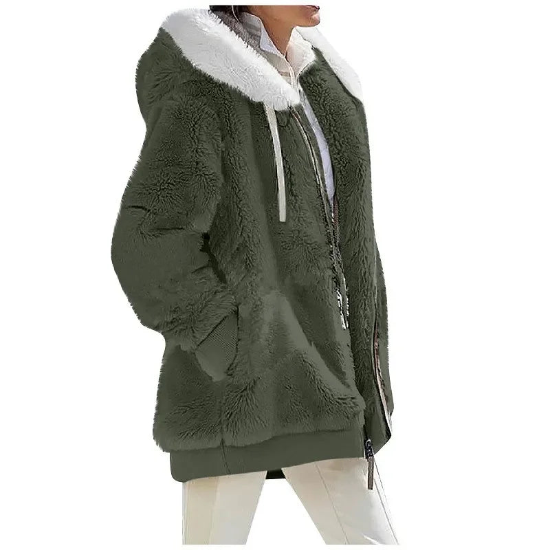 Donata hooded plush fleece jacket, Army Green