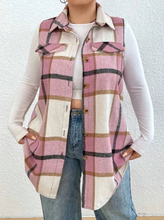 Fabiola plaid sleeveless shirt vest, Pink