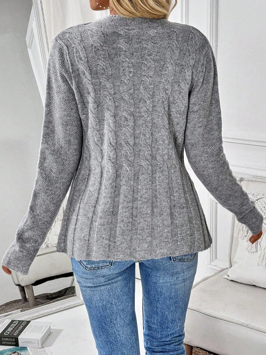 Giorgia Crew Neck Cable Knit Peplum Cardigan