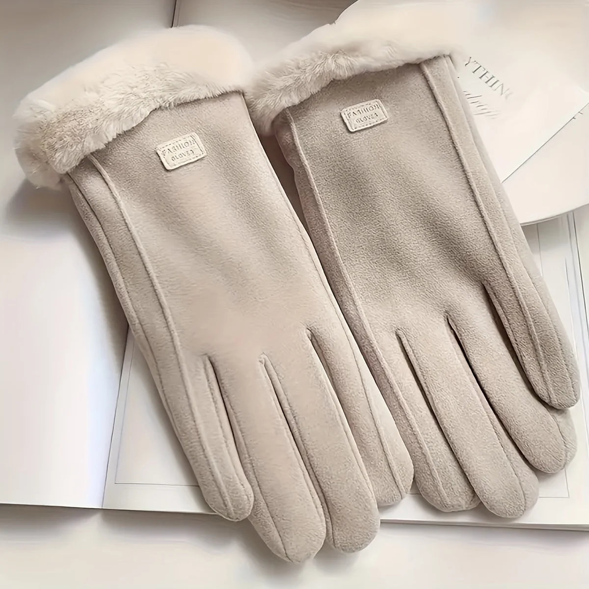 Graziana Plush Lined Touchscreen Gloves with Fur Cuff for Women - alternate view