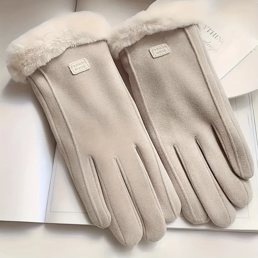 Graziana Plush Lined Touchscreen Gloves with Fur Cuff for Women