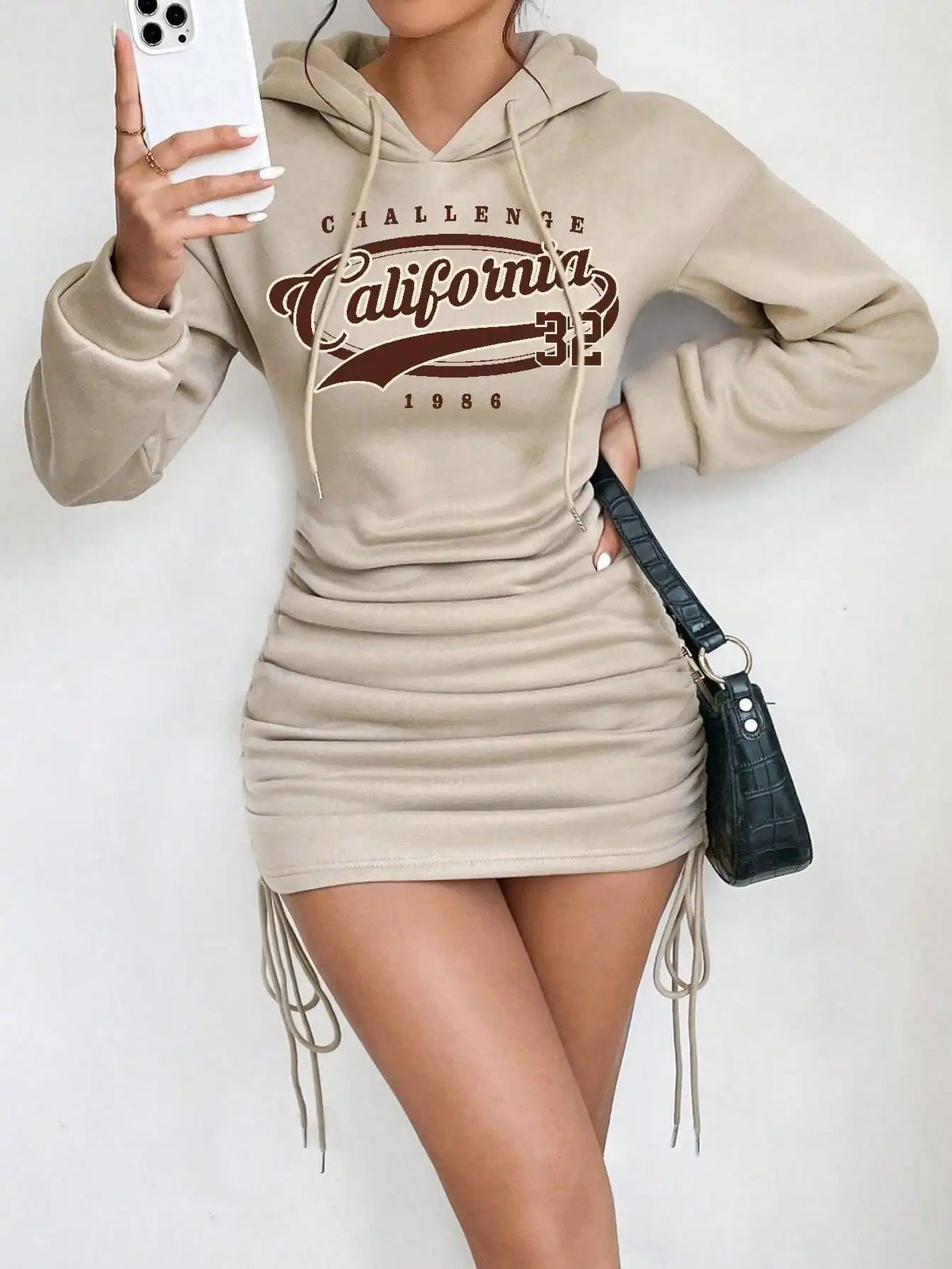 Vittoria Ruched Graphic Hoodie Dress for Women - alternate view
