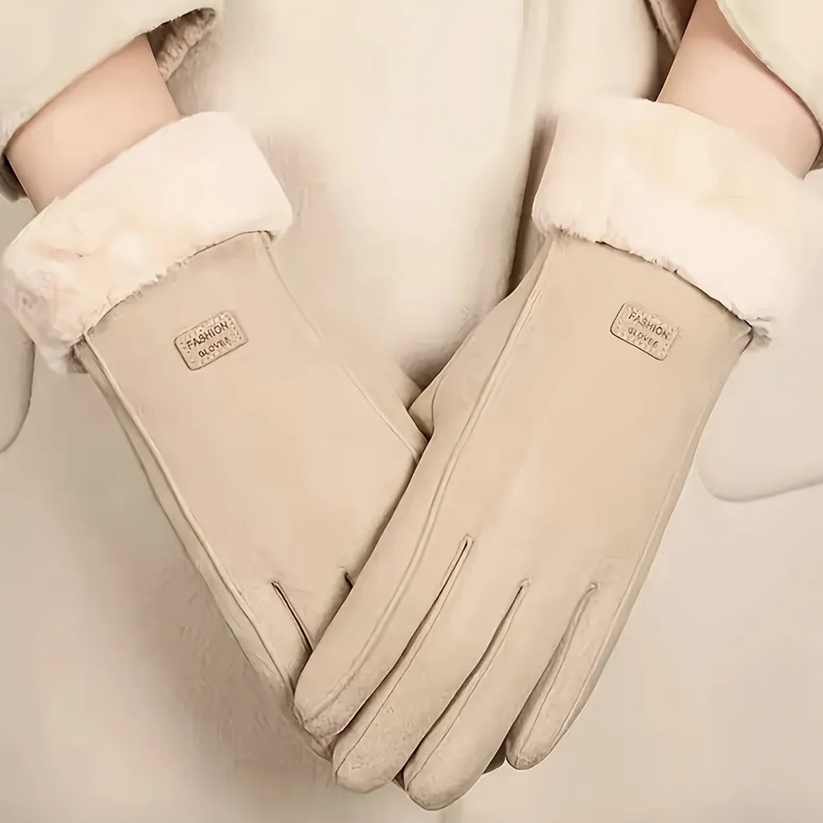 Graziana Plush Lined Touchscreen Gloves with Fur Cuff for Women - alternate view