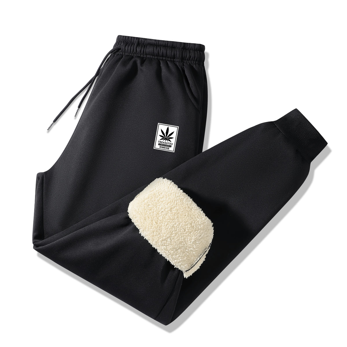 Ubaldo Sherpa Lined Fleece Jogger Sweatpants for Men - Black
