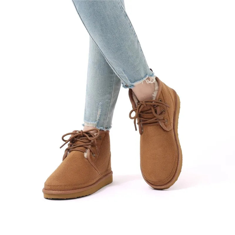 Clementine Suede Plush Lined Lace Up Ankle Boots