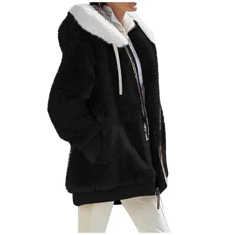Donata Hooded Zip Up Plush Fleece Jacket for Women