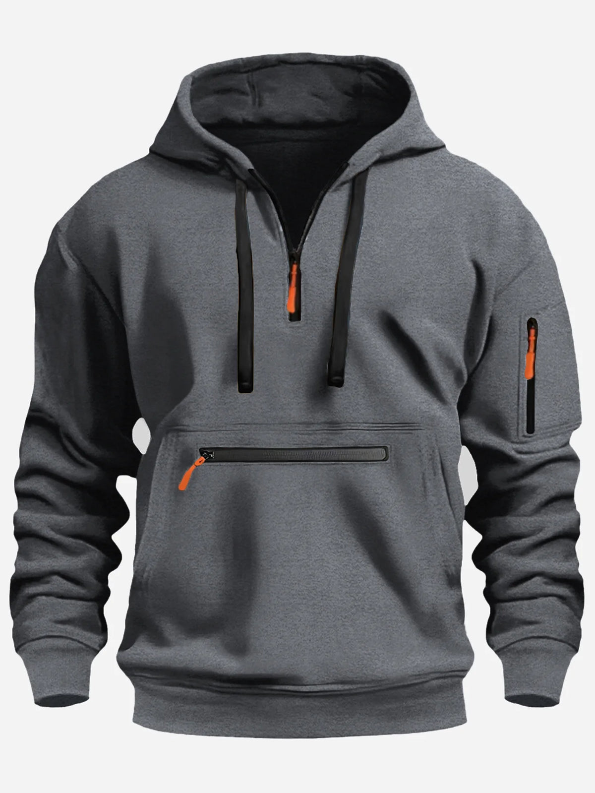 Men's multi pocket fleece pullover hoodie in dark gray