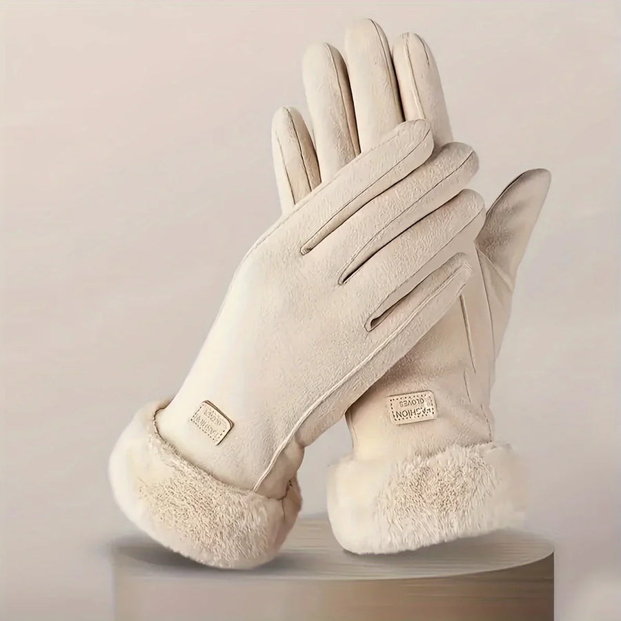 Graziana Plush Lined Touchscreen Gloves with Fur Cuff for Women
