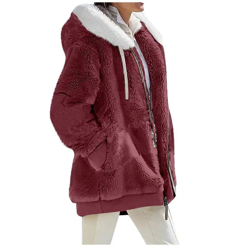 Donata Hooded Zip Up Plush Fleece Jacket for Women