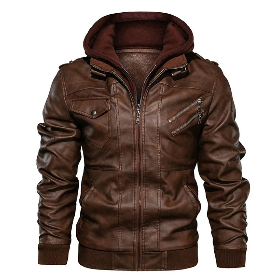 Federico Hooded Leather Moto Jacket for Men
