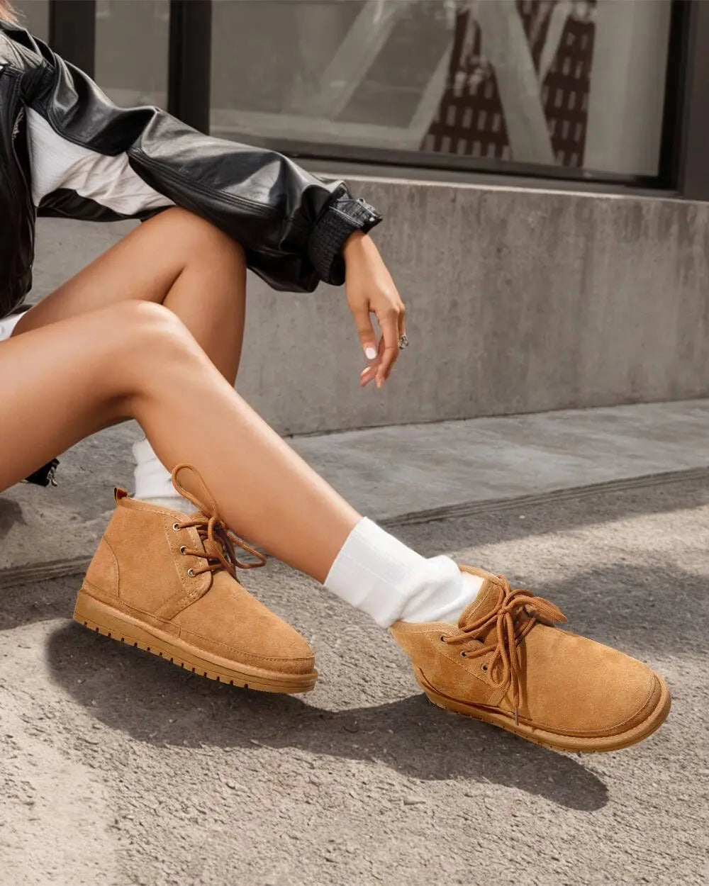 Clementine Suede Plush Lined Lace Up Ankle Boots