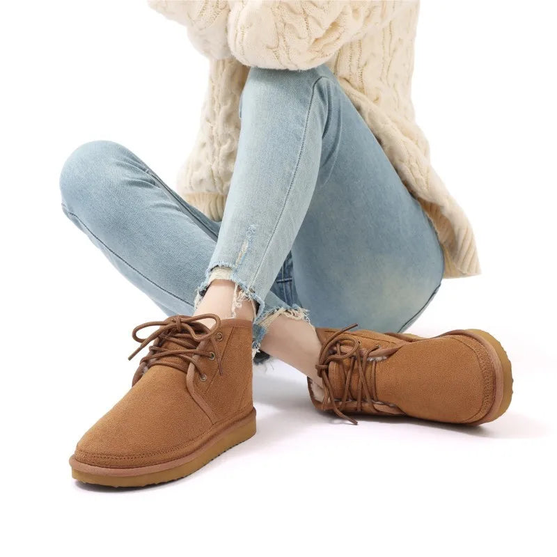 Clementine Suede Plush Lined Lace Up Ankle Boots