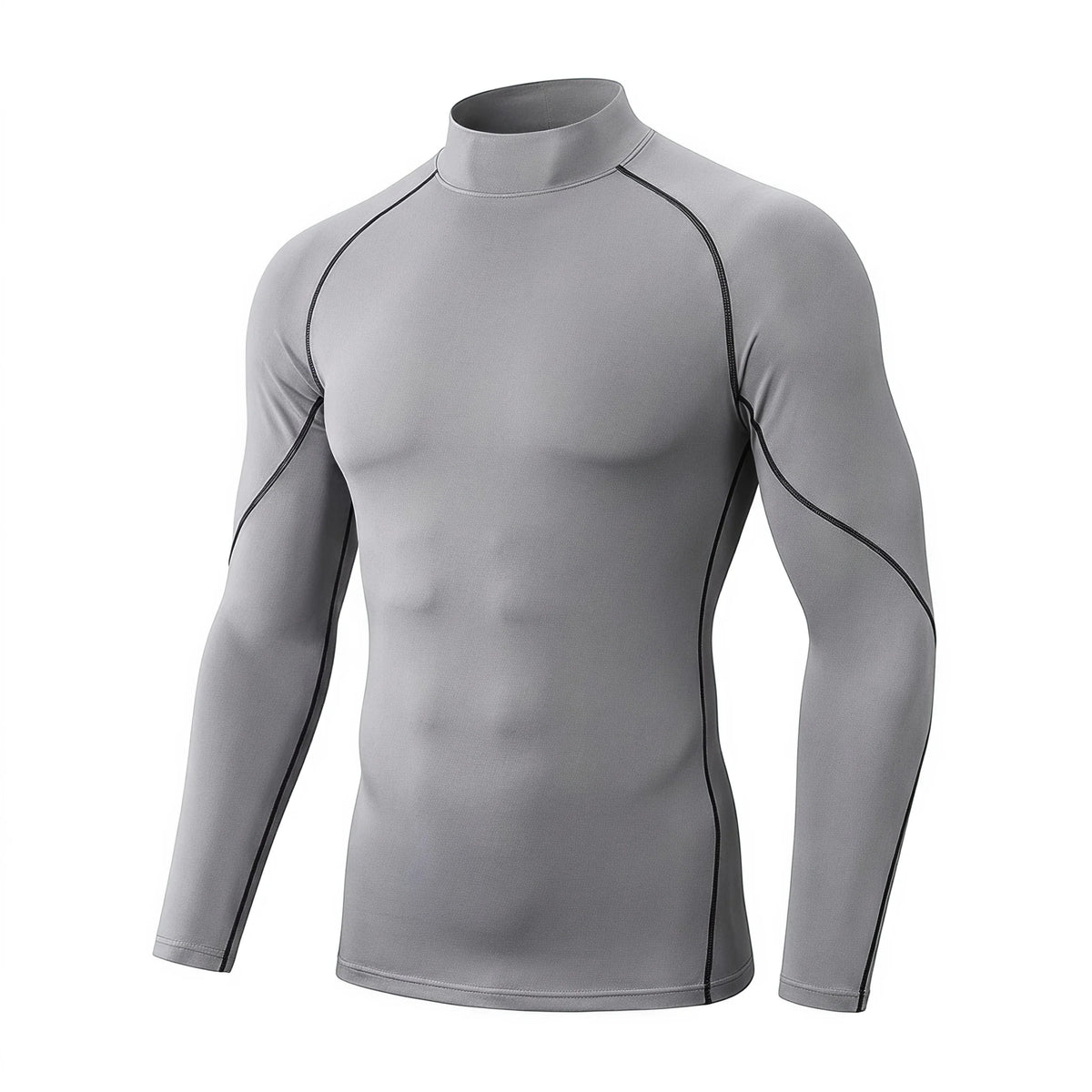 Men's mock neck compression long sleeve top in gray