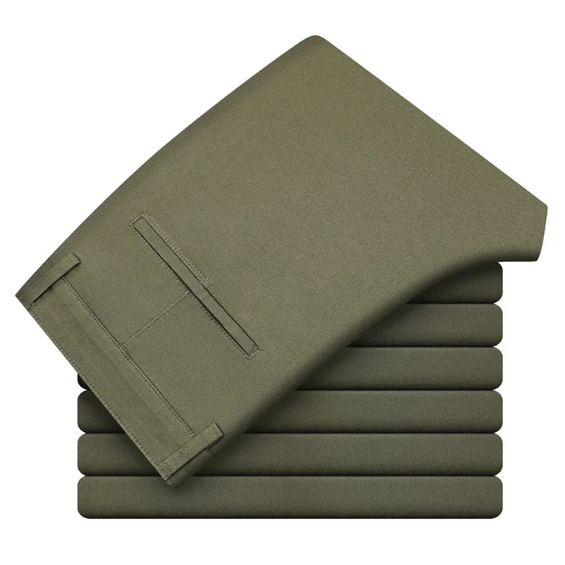 Luciano Stretch Cotton Slim Straight Chino Pants for Men - Army Green