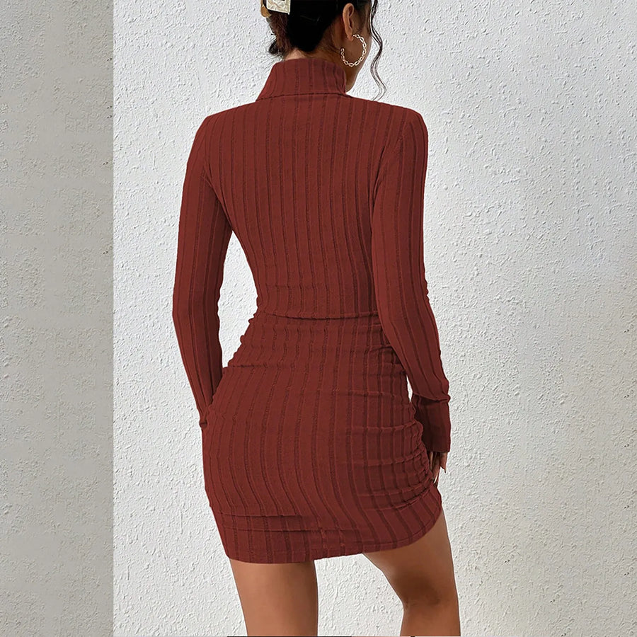 Gemma Ribbed Turtleneck Long Sleeve Bodycon Mini Dress