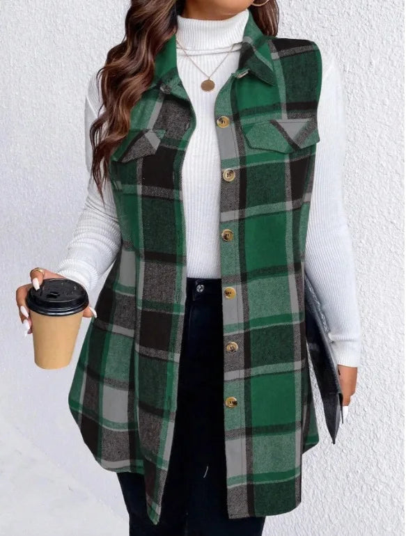 Fabiola plaid sleeveless shirt vest, Green