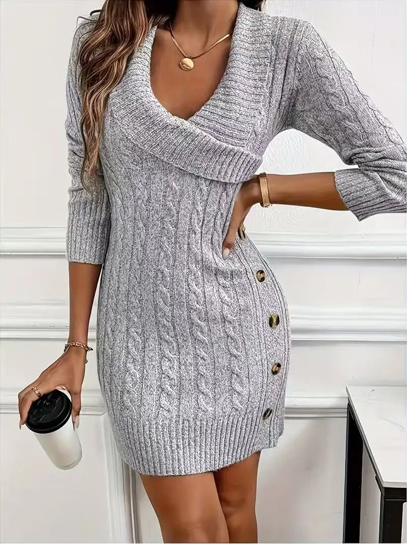 Tiziana Cable Knit Button Sweater Dress for Women - alternate view