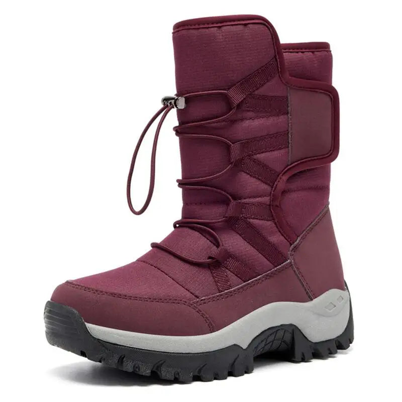 Men's plush lined winter hiking boots in red