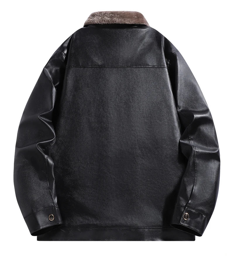 Carmine Fleece Lined Leather Biker Jacket for Men