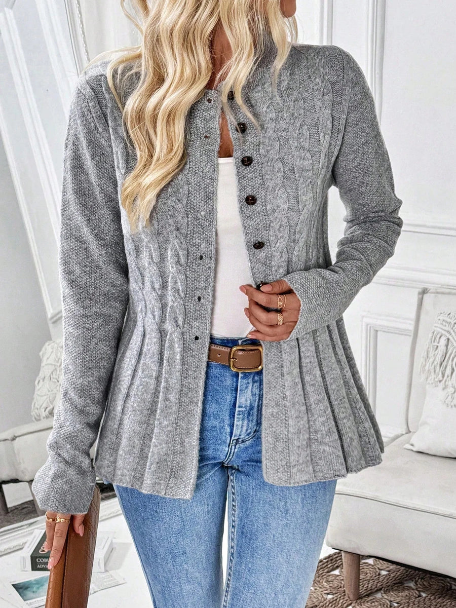 Giorgia Crew Neck Cable Knit Peplum Cardigan