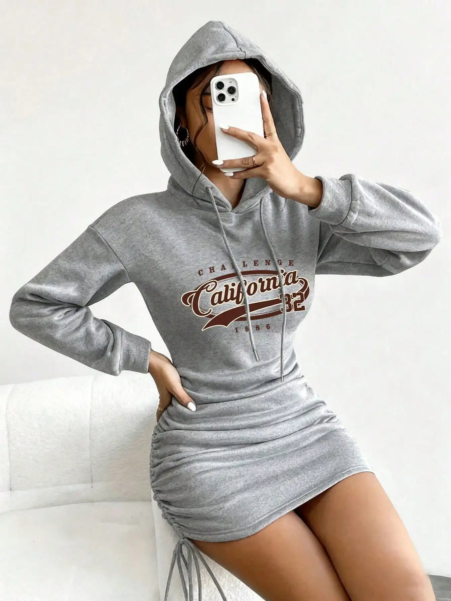 Vittoria Ruched Graphic Hoodie Dress for Women