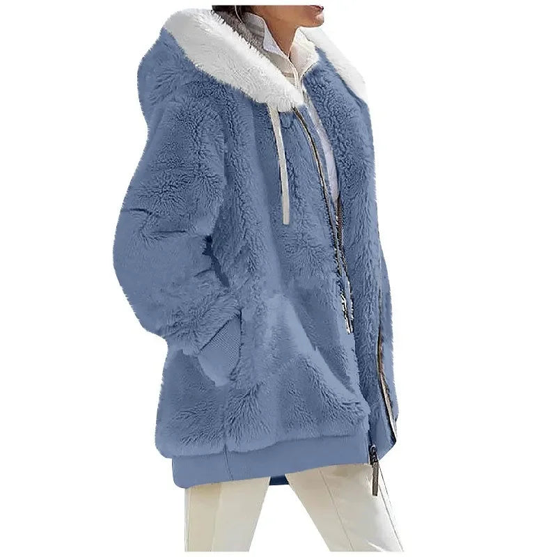 Donata hooded plush fleece jacket, Dusty Blue