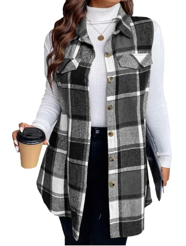 Fabiola Plaid Sleeveless Button Front Shirt Vest for Women
