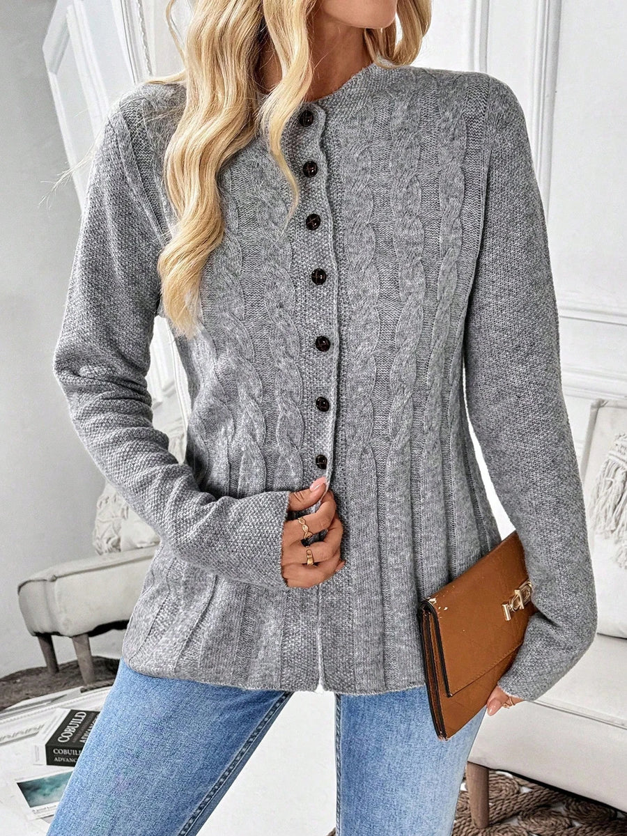 Giorgia Crew Neck Cable Knit Peplum Cardigan