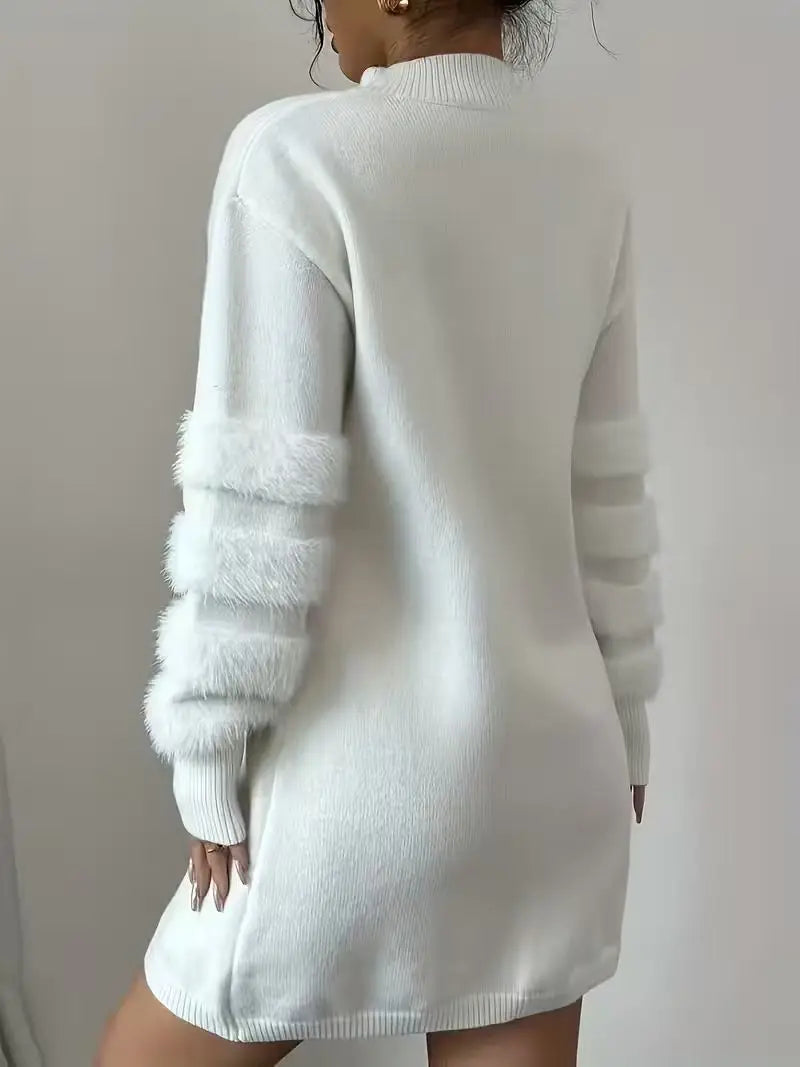 Matilde Mock Neck Fuzzy Sleeve Knit Sweater Dress for Women - alternate view