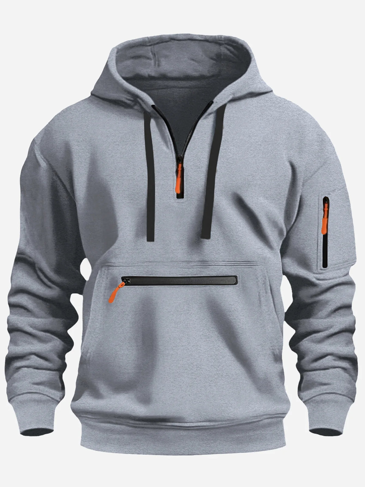 Men's multi pocket fleece pullover hoodie in gray