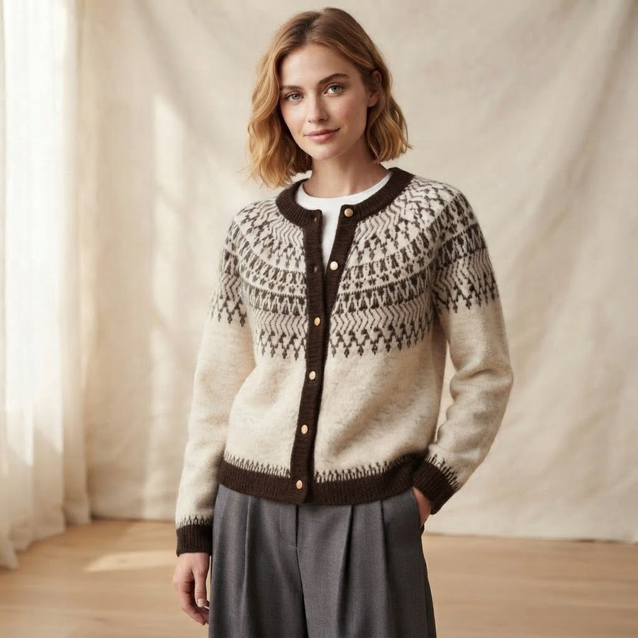 Giada Fair Isle Crew Neck Button Cardigan for Women