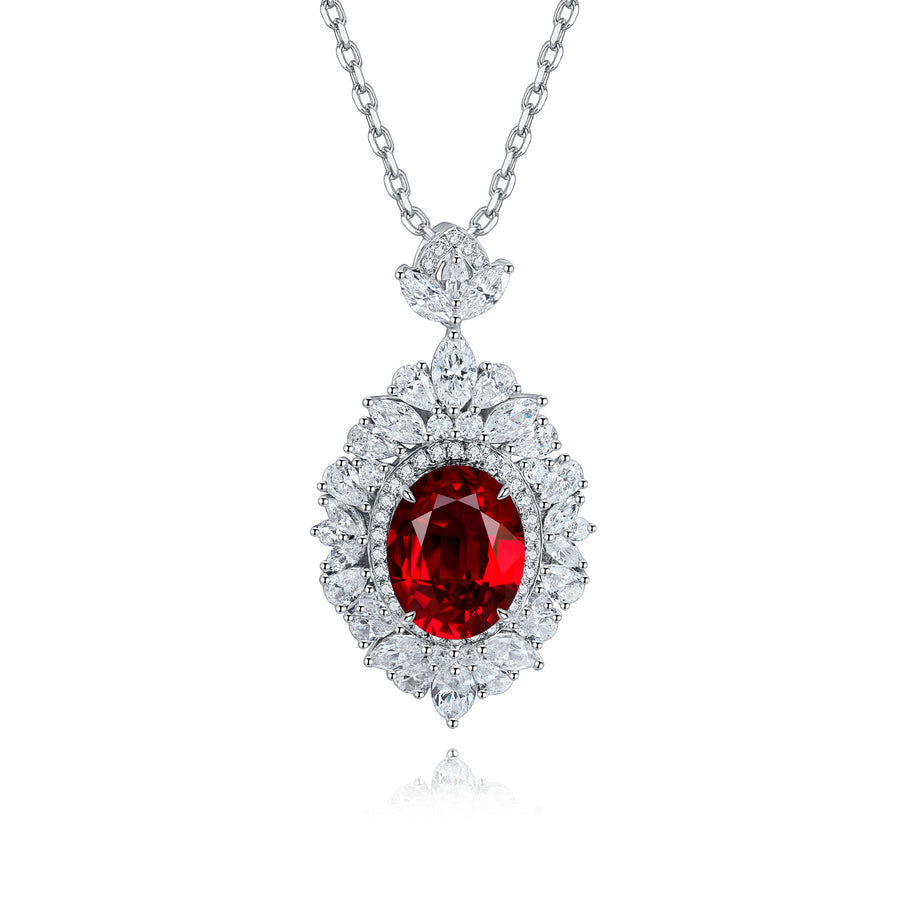 Liliana Sterling Silver Lab-Created Gemstone Halo Pendant Necklace for Women