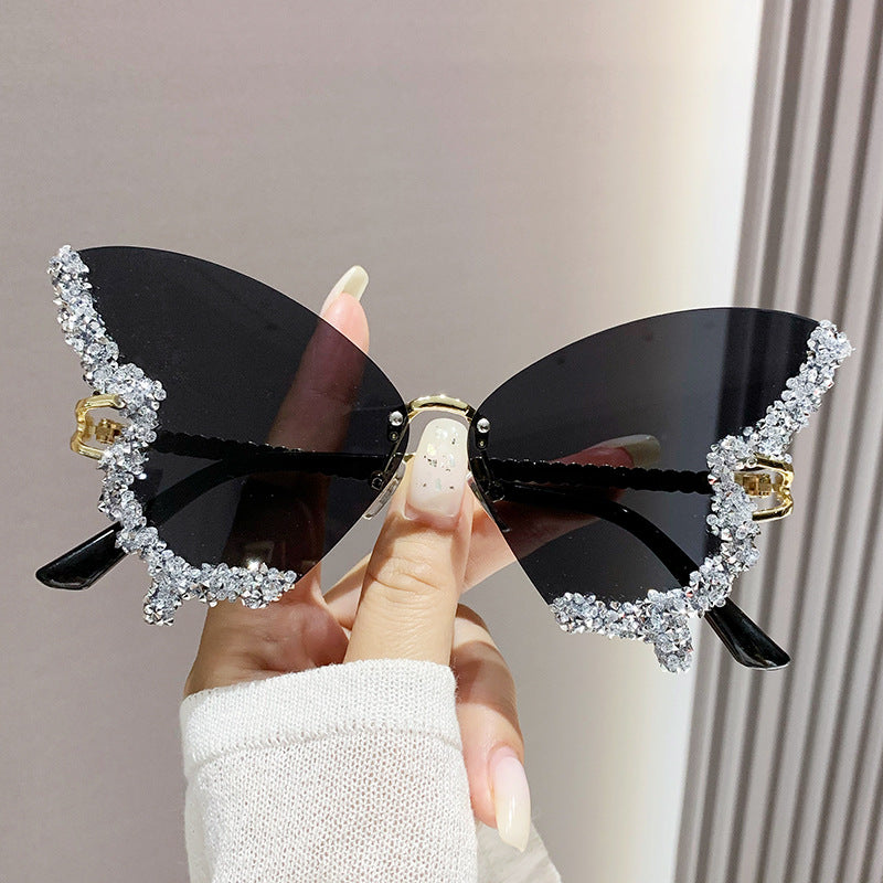 Iolanda Rhinestone Butterfly Rimless Sunglasses for Women