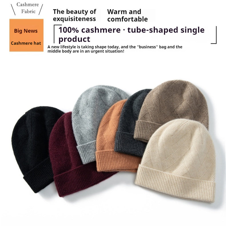 Ornella Cashmere Diamond Knit Cuffed Beanie for Women