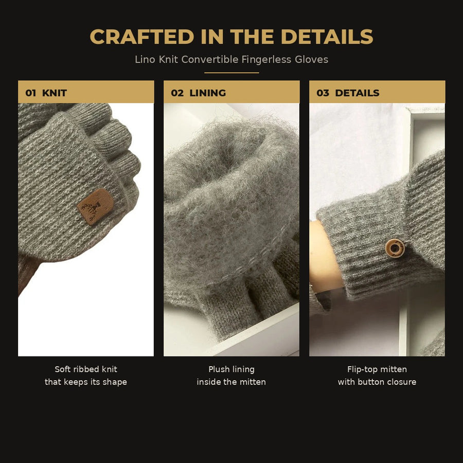 Lino Knit Convertible Fingerless Gloves for Women and Men