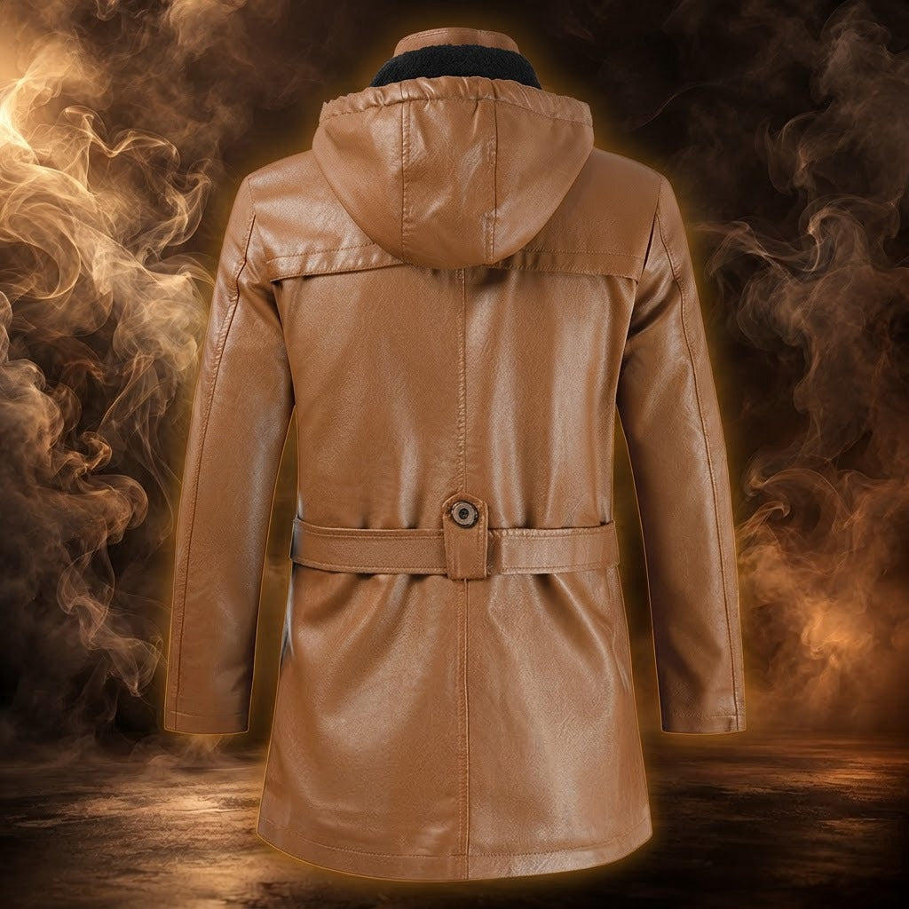 Davide hooded faux leather coat, Tan, back