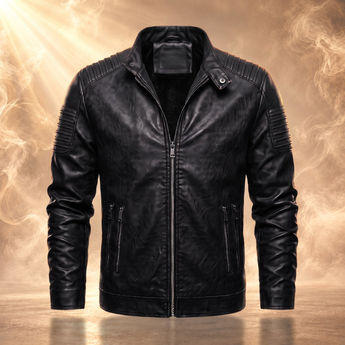 Umberto moto jacket, Black, front view