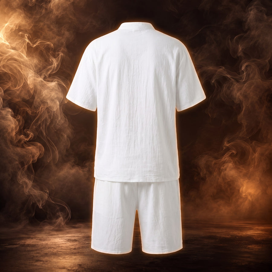 Adriano Linen Split-Neck Shirt and Shorts Set for Men