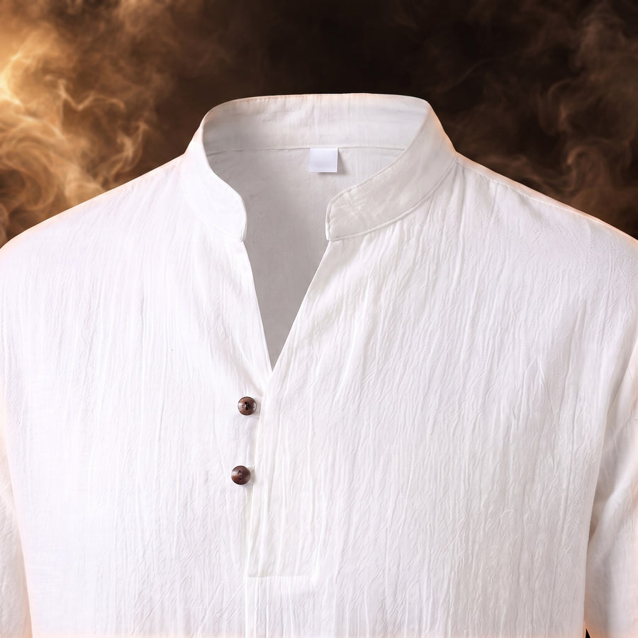 Adriano Linen Split-Neck Shirt and Shorts Set for Men