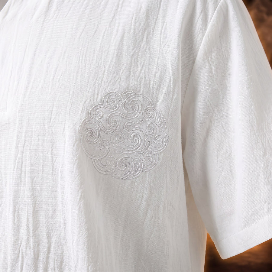 Adriano Linen Split-Neck Shirt and Shorts Set for Men