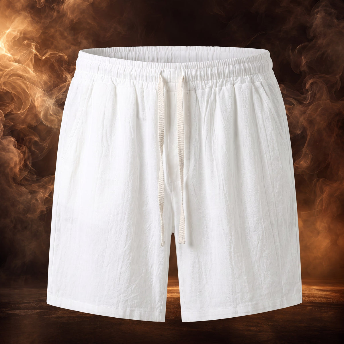 Adriano linen shorts in White, elastic drawstring waist