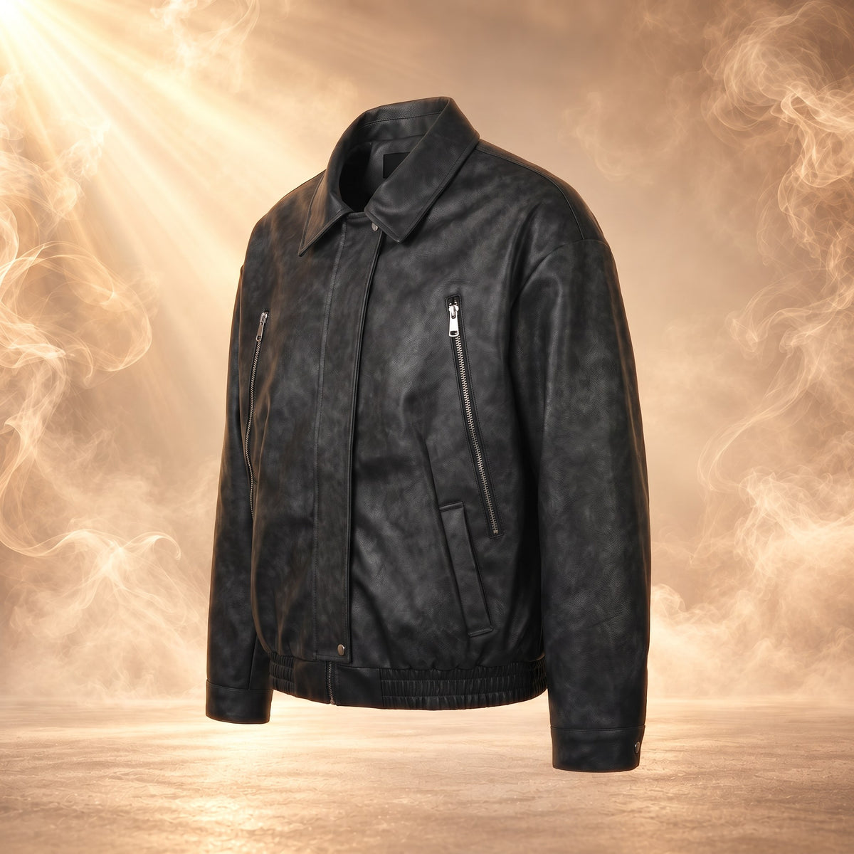 Arturo faux leather zip-up jacket, Black, three-quarter side view