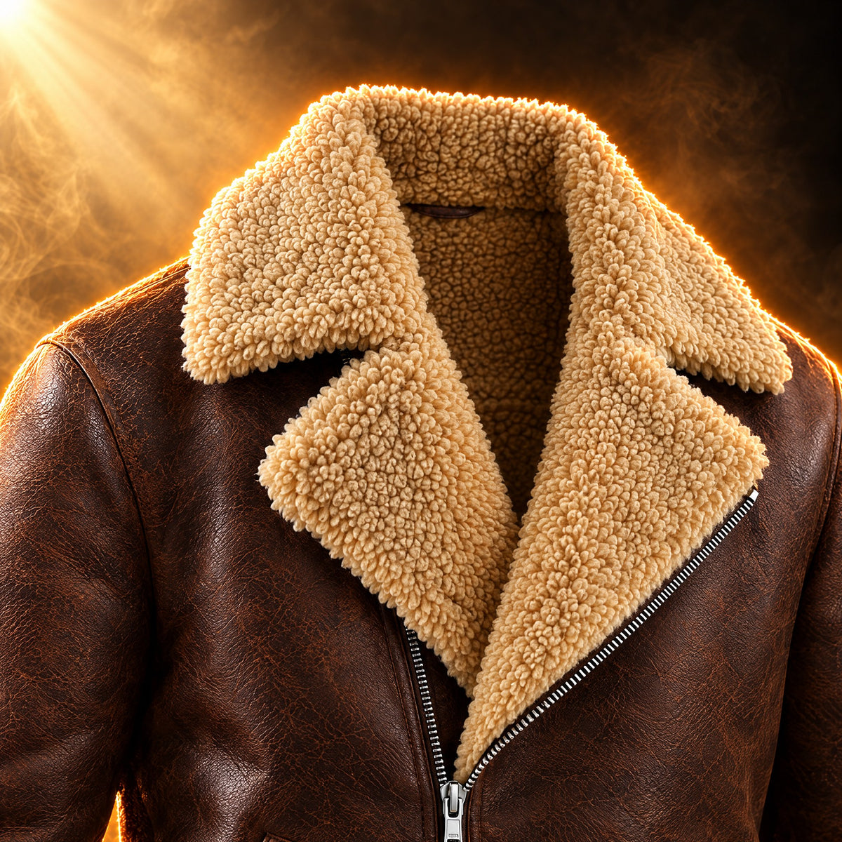 Augustin Shearling Aviator Jacket for Men, Fur Lined Flight Jacket - Sherpa at the lapel.