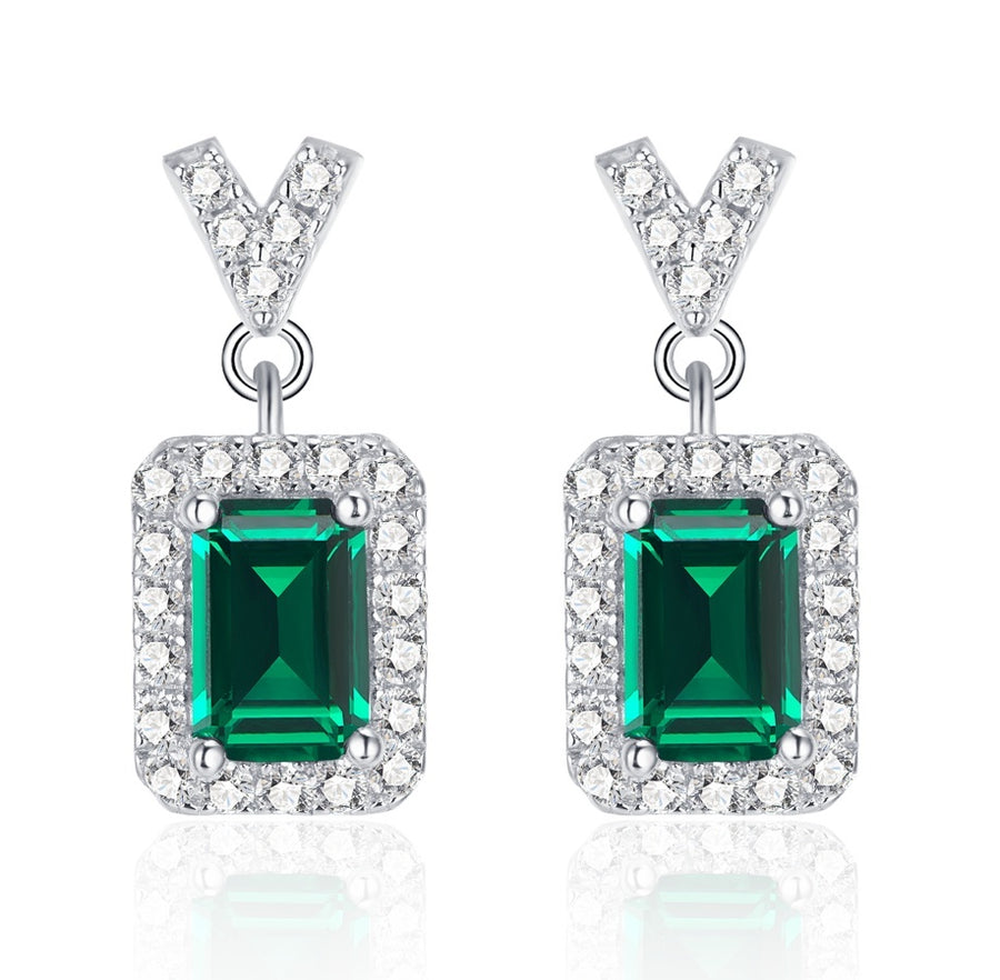 Arabella Sterling Silver Lab-Created Gemstone Halo Drop Earrings for Women