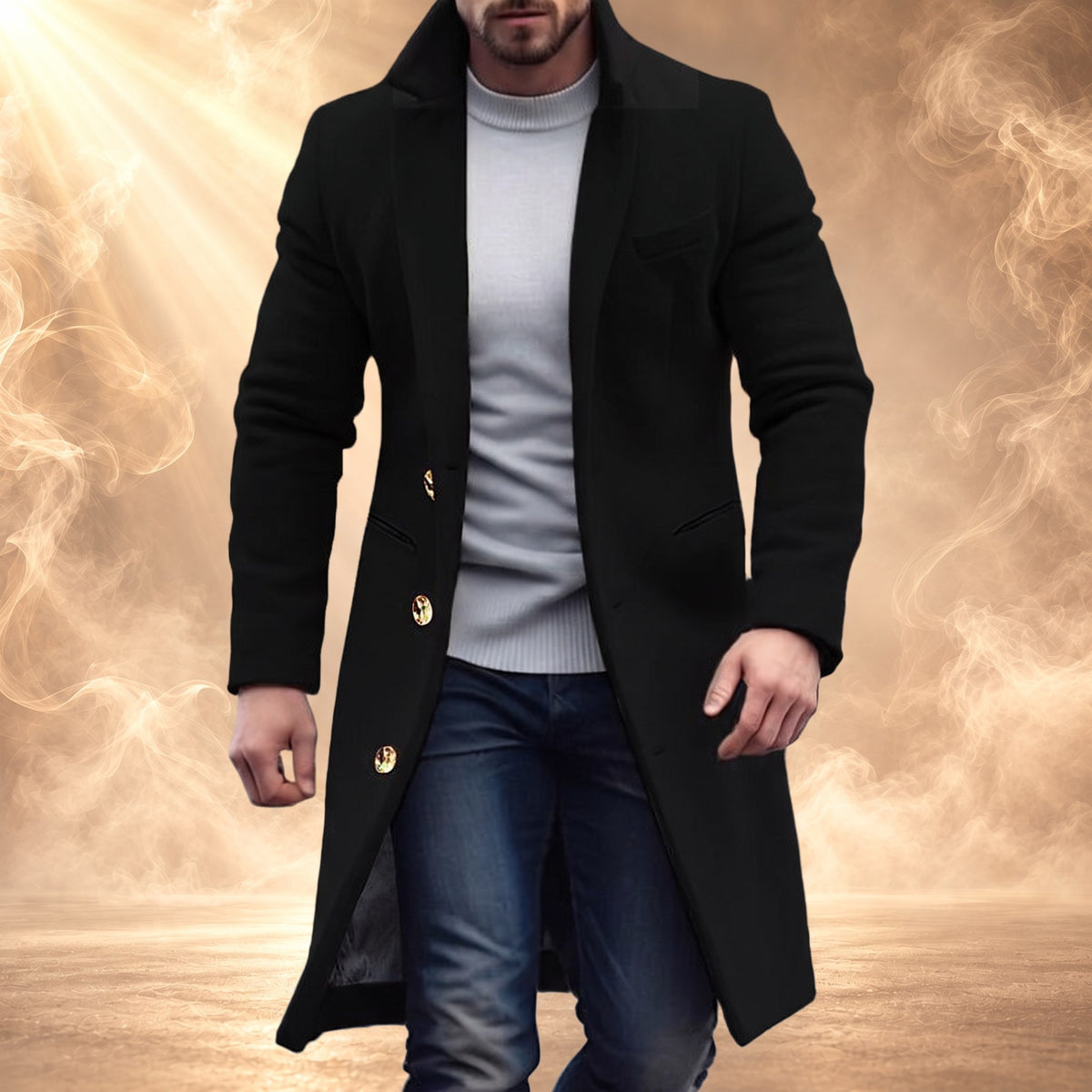 Alfredo wool overcoat, Black, worn front
